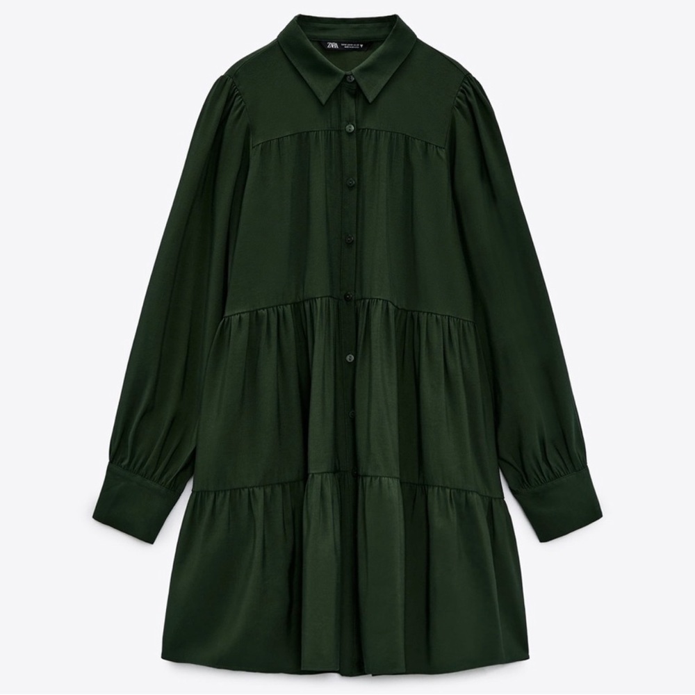 NWT Zara Green Tiered Flared Dress